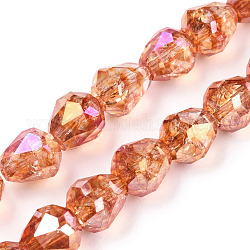 Transparent Electroplate Glass Beads Strands, AB Color Plated, Faceted, Teardrop, Goldenrod, 10.5x10mm, Hole: 1.2mm, about 33pcs/strand, 13.78 inch(35cm)