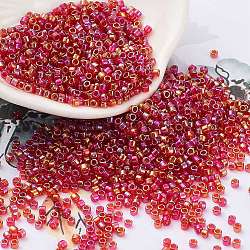 Perline di vetro di colori trasparenti, ab colore placcato, cilindro, rosso ciliegia, 2x2mm, Foro: 1 mm