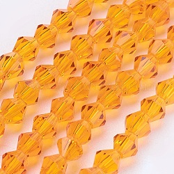 Imitación austriaco cristal 5301 bicono cuentas, Cuentas de vidrio facetado hebras, naranja, 4x4mm, agujero: 1 mm, aproximamente 88~89 pcs / cadena, 12.99~13.39 pulgada
