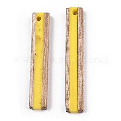 Resina opaca e pendenti in legno bianco, ciondolo rettangolo, oro, 45x7.5x4.5mm, Foro: 2 mm