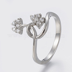 304 Stainless Steel Finger Rings, with Cubic Zirconia, Stainless Steel Color, Size 7, 17mm