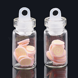 Accesorios de decoración arte de uñas del clavo de la arcilla del polímero hecho a mano, Con botella de vidrio y tapón de plástico ccb., rosa, 4~6mm, botella: 27.5x11 mm, agujero: 3 mm
