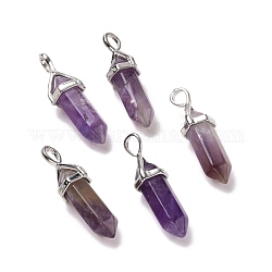 Natural Amethyst Pendants, Faceted, with Platinum Tone Brass Findings, Lead free & Cadmium Free, Bullet, 27~30x9~10x7~8mm, Hole: 4x3mm