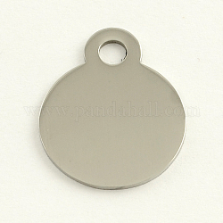 201 pendentifs d'étiquettes vierges rondes plates en acier inoxydable, polissage d'un côté, couleur inoxydable, 25x20x1mm, Trou: 4mm