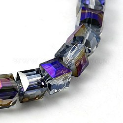 電気メッキガラスビーズ  虹メッキ  多面カット  キューブ  紫色のメディア  10~11x10~11x10~11mm  穴：1mm