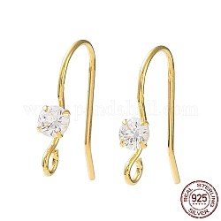 925 Sterling Silver with Clear Cubic Zirconia Earring Hooks, Flat Round, Real 18K Gold Plated, 16x3mm, Hole: 1.5mm, Pin: 0.7mm
