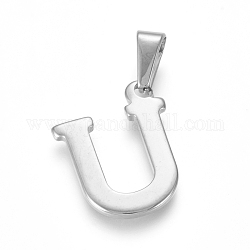 304 Stainless Steel Pendants, Stainless Steel Color, Initial Letter.U, 20x16x1.8mm, Hole: 3x7mm