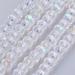 Electroplate Glass Bead Strands, AB Color, Faceted, Rondelle, Clear AB, 6x4mm, Hole: 1mm, about 90~95pcs/strand, 18.5 inch