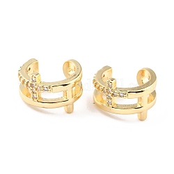 Brass Micro Pave Cubic Zirconia Cuff Earrings, Long-Lasting Plated, Ring, Real 18K Gold Plated, 13.5x9mm
