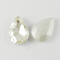 Diamante de imitación de cristal en punta, espalda plateada, facetados, lágrima, Claro, 25x18x8mm