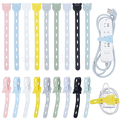 CRASPIRE 18Pcs 9 Colors Multi-Use Silicone Zip Ties, with Cute Cat Button Design, Reusable Headphone Cable Line Bundles Organizer, Curtain Ties, Pastry Mat Binding Bands, Mixed Color, 252x35x7.5mm, Hole: 12.5x5mm, 2pcs/color