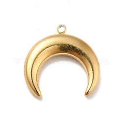 Ion Plating(IP) 304 Stainless Steel Pendants, Double Horn/Crescent Moon, Real 18K Gold Plated, 18x18.5x3.5mm, Hole: 1.5mm