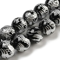 Natürliche schwarze Achat Perlen Stränge, mit geschnitzten Drachen patter, Buddha für Schmuckherstellung, Runde, gefärbt und erhitzt, 12 mm