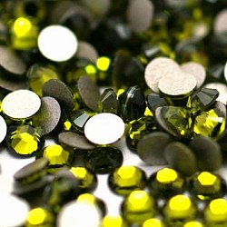 Glass Flat Back Rhinestone, Grade A, Back Plated, Faceted, Half Round, Olivine, 7.1~7.3mm, about 288pcs/bag