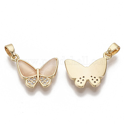 Brass Micro Pave Cubic Zirconia Charms, with Cat Eye, Nickel Free, Butterfly, Real 18K Gold Plated, PeachPuff, 13x17x3mm, Hole: 5x2.5mm