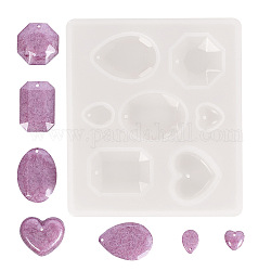 Pendant Silicone Molds, Resin Casting Molds, For UV Resin, Epoxy Resin Jewelry Making, Heart & Oval & Drop & Octagon, White, 79x89x8mm, Hole: 1mm, Inner: 10~29mm