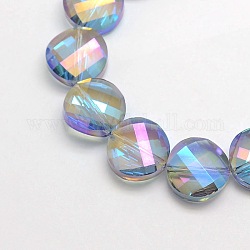 Chapelets de perles plates rondes de cristal en verre électrolytique, facette, couleur arc-en-plaqué, bleu ciel, 14mm, Trou: 1mm, Environ 50 pcs/chapelet, 27.5 pouce