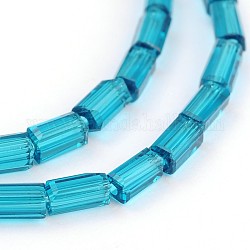 Faceted Cuboid Transparent Glass Bead Strands, Teal, 4x2mm, Hole: 1mm, about 100pcs/strand, 15.7inch
