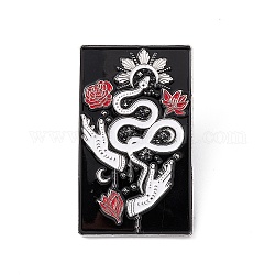 Pin de esmalte de serpiente y flores y manos, broche rectangular de latón platino para ropa de mochila, rojo, 38x23x2mm, pin: 1.2 mm.