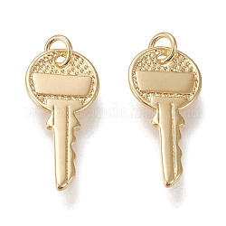Brass Pendants, with Jump Rings, Long-lasting Plated, Key, Golden, 19x9x1mm, Hole: 2.4mm