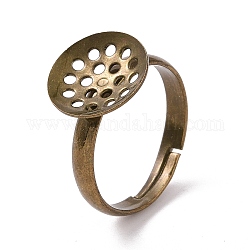 Латуни баз сито кольцо, без свинца, без кадмия и без никеля , регулируемый, античная бронза , Размер: Кольцо: 17 mm внутреннего диаметра, лоток: 12 mm диаметром
