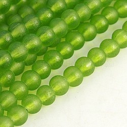 Frosted Glass Bead Strands, Round, Lime Green, 6mm, Hole: 2mm, about 140pcs/strands, 31inch