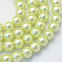 Cottura dipinto di perle di vetro perlato fili di perline rotondo, giallo oro chiaro, 8~9mm, Foro: 1 mm, circa 105pcs/filo, 31.4 pollice