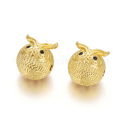Perline in ottone, con zirconi, placcato di lunga durata, gufo, oro, 12x11mm, Foro: 1.6 mm