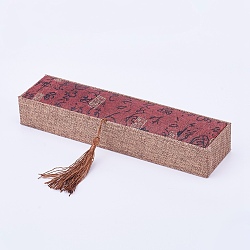 木製のネックレスボックス  リネンとナイロンコードのタッセル付き  長方形  ファイヤーブリック  24x6x3.7cm