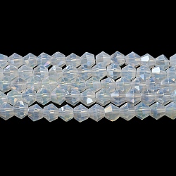 Nachahmung Jade galvanisieren Glasperlen Stränge, ab Farbe plattiert, facettiert, Doppelkegel, Transparent, 4x4 mm, Bohrung: 0.8 mm, ca. 87~98 Stk. / Strang, 12.76~14.61 Zoll (32.4~37.1 cm)