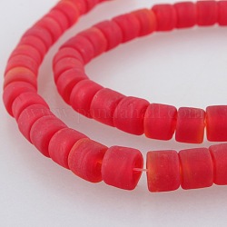Frosted Lampwork Column Beads Strands, Red, 8x9mm, Hole: 2mm, about 40pcs/strand, 15.7inch