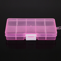 10 сетка прозрачные пластиковые съемные контейнеры для шариков, с крышками и белыми застежками, прямоугольные, темно-розовыми, 12.8x6.5x2.2 см