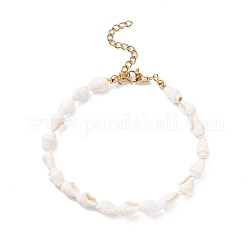 Braccialetto di perline di conchiglia naturale, gioielli da spiaggia estivi per donna, bianco floreale, 7-5/8 pollice (19.5 cm)