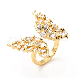 Открытое кольцо-манжета с кубическим цирконием и бабочкой, золотые латунные украшения для женщин, без кадмия и без свинца, золотые, размер США 6 1/2 (16.9 мм)