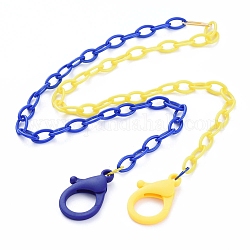 Colliers de chaîne torsadés en plastique ABS bicolores personnalisés, chaînes de lunettes, chaînes de sac à main, avec anneaux de liaison en fer et fermoirs à pince en plastique, bleu et jaune, 26.77~27.95 pouce (68~71 cm)