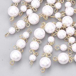 Conectores de enlaces de perlas de imitación de plástico abs, con la fornituras de latón, real 18k chapado en oro, blanco cremoso, 37.5~39.5x10x10mm, agujero: 2 mm