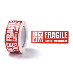 Etiquetas autoadhesivas de advertencia de papel, rectángulo con la palabra mango frágil con etiquetas adhesivas de cuidado, para envío y embalaje, rojo, 7.5x2.5x0.009 cm, 150pcs / rollo