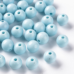 Opaque Acrylic Beads, Round, Sky Blue, 10x9mm, Hole: 2mm