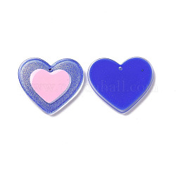 Акриловые подвески, с эмалью и блеском пудры, шарма сердца, синие, 25.5x29x2 мм, отверстие : 1.5 мм