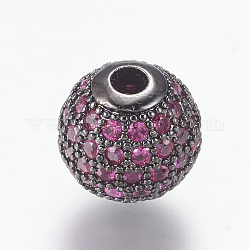 Perles de zircone cubique micro pave en Laiton, ronde, gunmetal, vieille rose, 10mm, Trou: 2mm