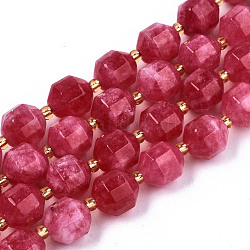 Hebras de perlas de dolomita natural, facetados, teñido, redondo, de color rosa oscuro, 10.5x9.5mm, agujero: 1.2 mm, aproximamente 31 pcs / cadena, 15.04 pulgada ~ 15.35 pulgadas (38.2 cm ~ 39 cm)