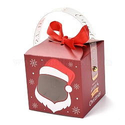クリスマス折りたたみギフトボックス  透明な窓とリボン付き  ギフトラッピングバッグ  プレゼント用キャンディークッキー  サンタクロース  9x9x15cm