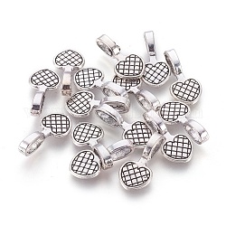 Tibetan Style Alloy Heart Carved Mesh Flat Pad Pendant Bails, Cadmium Free & Nickel Free & Lead Free, Antique Silver, 20x10x6mm, Hole: 7mm, about 1070pcs/1000g