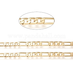 Brass Curb Chains, Figaro Chains, Soldered, Long-Lasting Plated, with Spool, Real 18K Gold Plated, Links: 8x5.5x1mm and 13x5x1mm, about 16.4 Feet(5m)/roll
