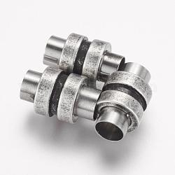 304 chiusura magnetica in acciaio inossidabile con estremità incollate, colonna, argento antico, 16x10mm, Foro: 6 mm
