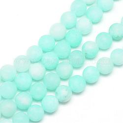Chapelets de perle en jade blanc naturel, teinte, mat, ronde, turquoise pale, 10~11mm, Trou: 1.5mm, Environ 38~39 pcs/chapelet, 14.9 pouce