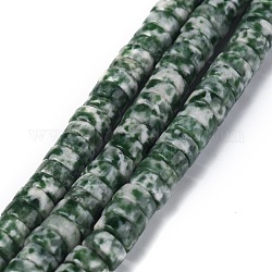 Natürliche grüne Fleck Jaspis Perlen Stränge, heishi Perlen, Flache Runde / Scheibe, 6x3 mm, Bohrung: 1 mm, ca. 119~131 Stk. / Strang, 14.76~15.74 Zoll (37.5~40 cm)