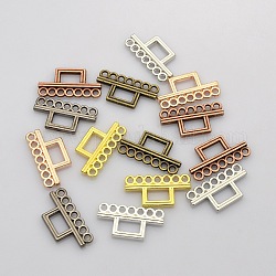Filigree Rectangle Plating Zinc Alloy Chandelier Components, 7-Hole, Mixed Color, 12x22x2mm, Hole: 2mm & 4x7mm