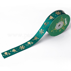 Una sola cara de poliéster cinta de raso impresa, para envasar regalos de Navidad, Navidad tema patrón, verde, 1 pulgada (25 mm), aproximamente 25yards / rodillo (22.86 m / rollo)