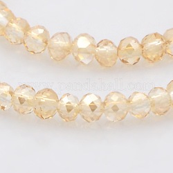 Pearl Luster Plated Faceted Rondelle Glass Beads Strands, Wheat, 3.5x2.5mm, Hole: 1mm, about 100pcs/strand, 10 inch